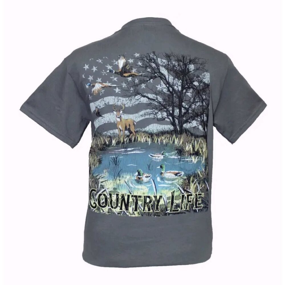 Country Life Deer Pond and Wildlife Short Sleeve T-Shirt NEW Fast Ship